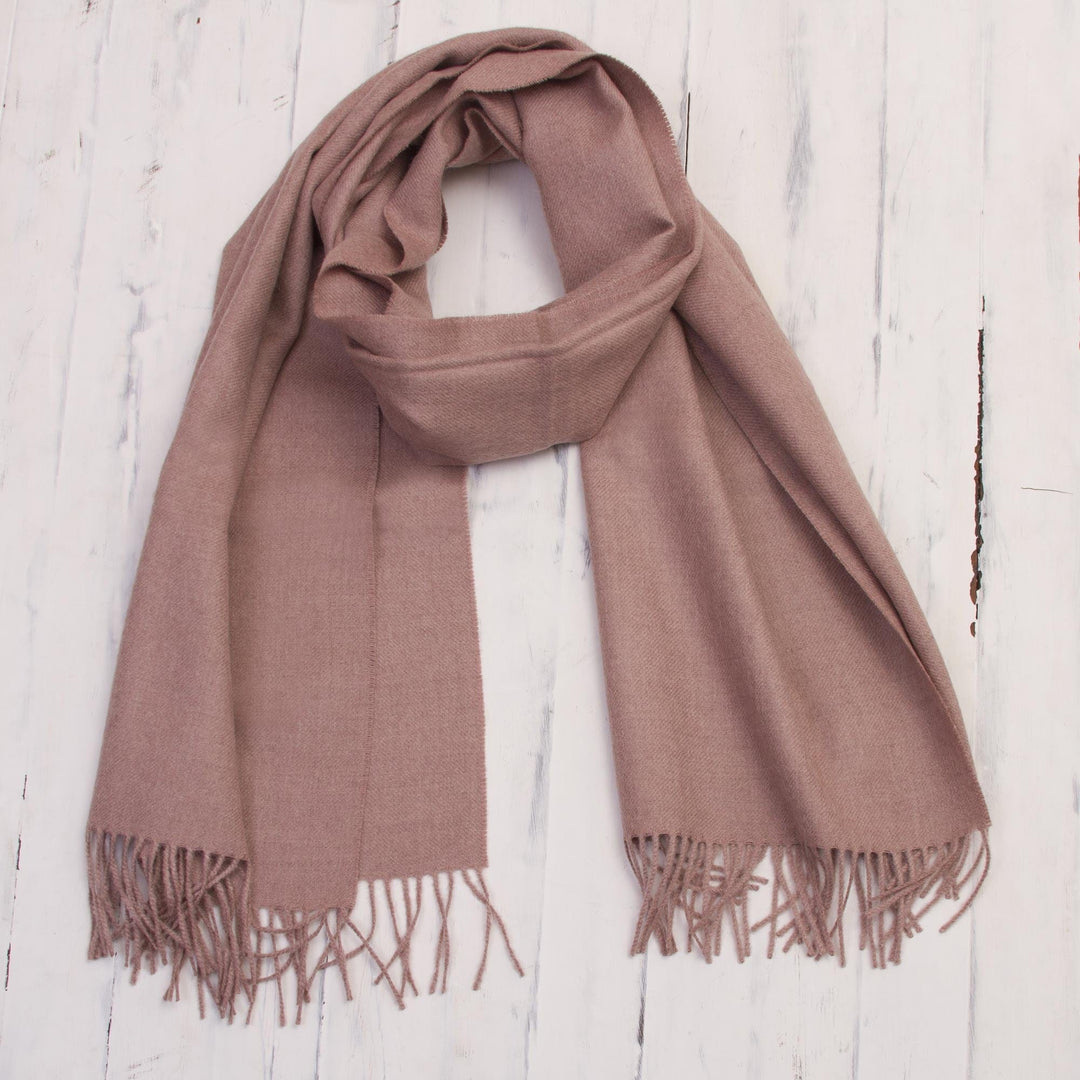 100% Baby Alpaca Shawl in Solid Dusty Rose from Peru - Simple Beauty in Dusty Rose