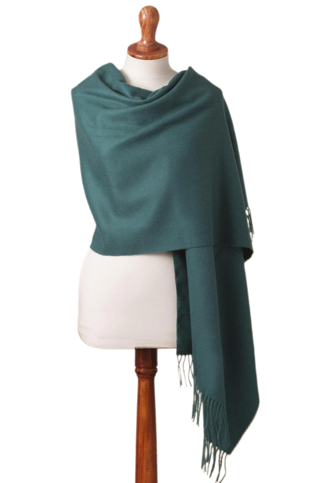 100% Baby Alpaca Shawl in Teal from Peru - Simple Beauty in Teal