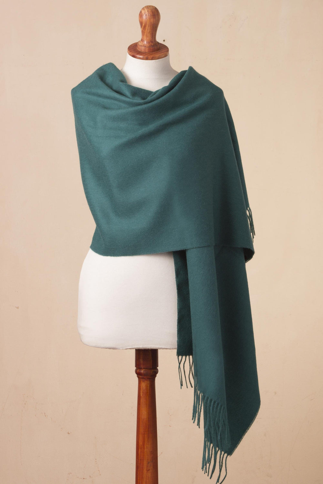 100% Baby Alpaca Shawl in Teal from Peru - Simple Beauty in Teal