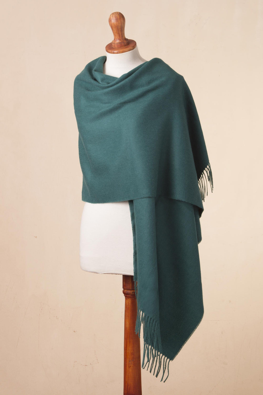 100% Baby Alpaca Shawl in Teal from Peru - Simple Beauty in Teal