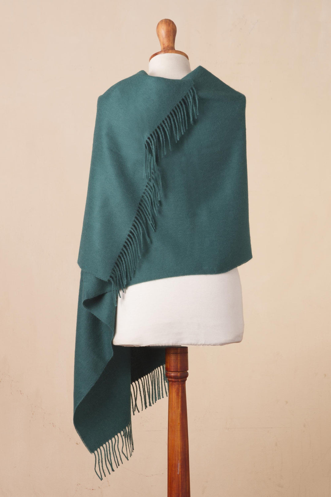 100% Baby Alpaca Shawl in Teal from Peru - Simple Beauty in Teal