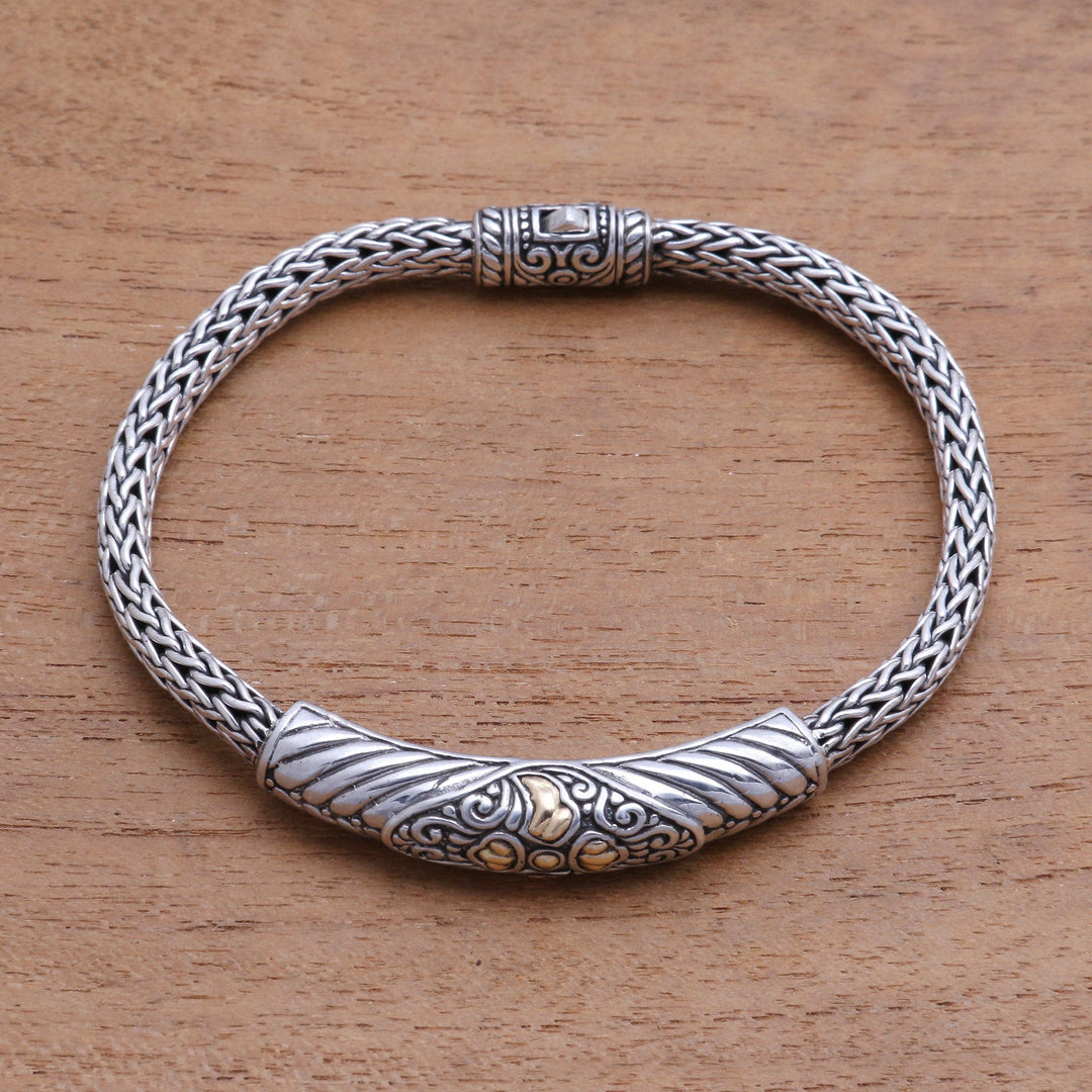 18k Gold Accented Sterling Silver Pendant Bracelet from Bali - Imperial Beauty
