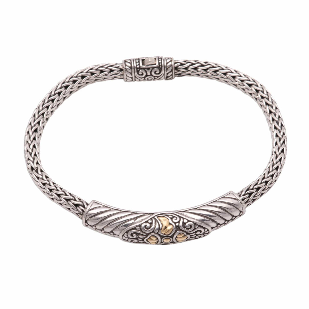18k Gold Accented Sterling Silver Pendant Bracelet from Bali - Imperial Beauty