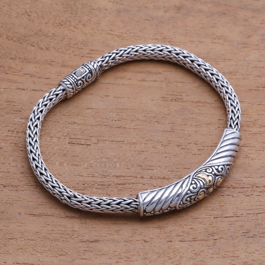 18k Gold Accented Sterling Silver Pendant Bracelet from Bali - Imperial Beauty