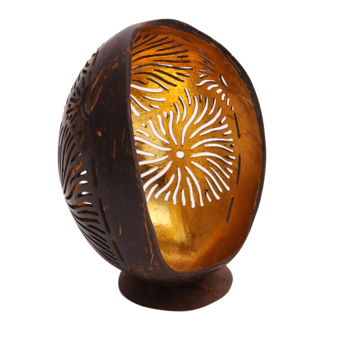 Firework Pattern Coconut Shell Catchall from Bali - Golden Fireworks