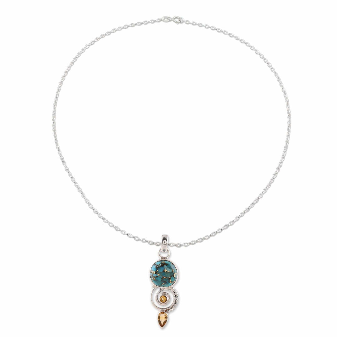 Citrine and Composite Turquoise Spiral Pendant Necklace - Cool Labyrinth