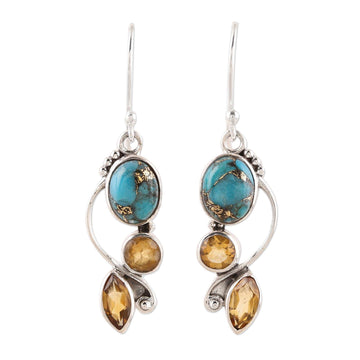 Faceted Citrine and Composite Turquoise Dangle Earrings - Classic Glamour