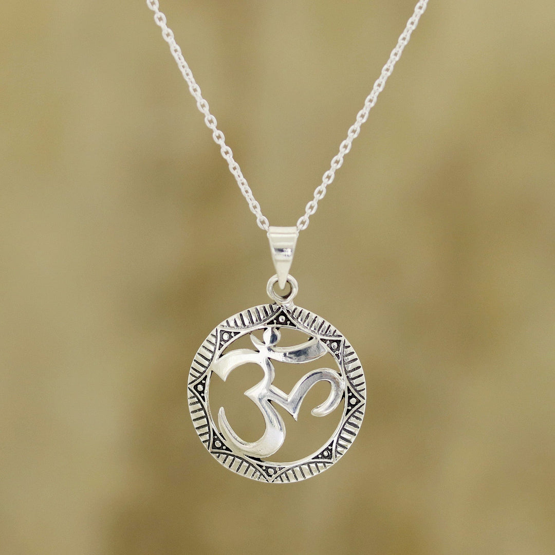 Sterling Silver Om Pendant Necklace - Meditative Medallion