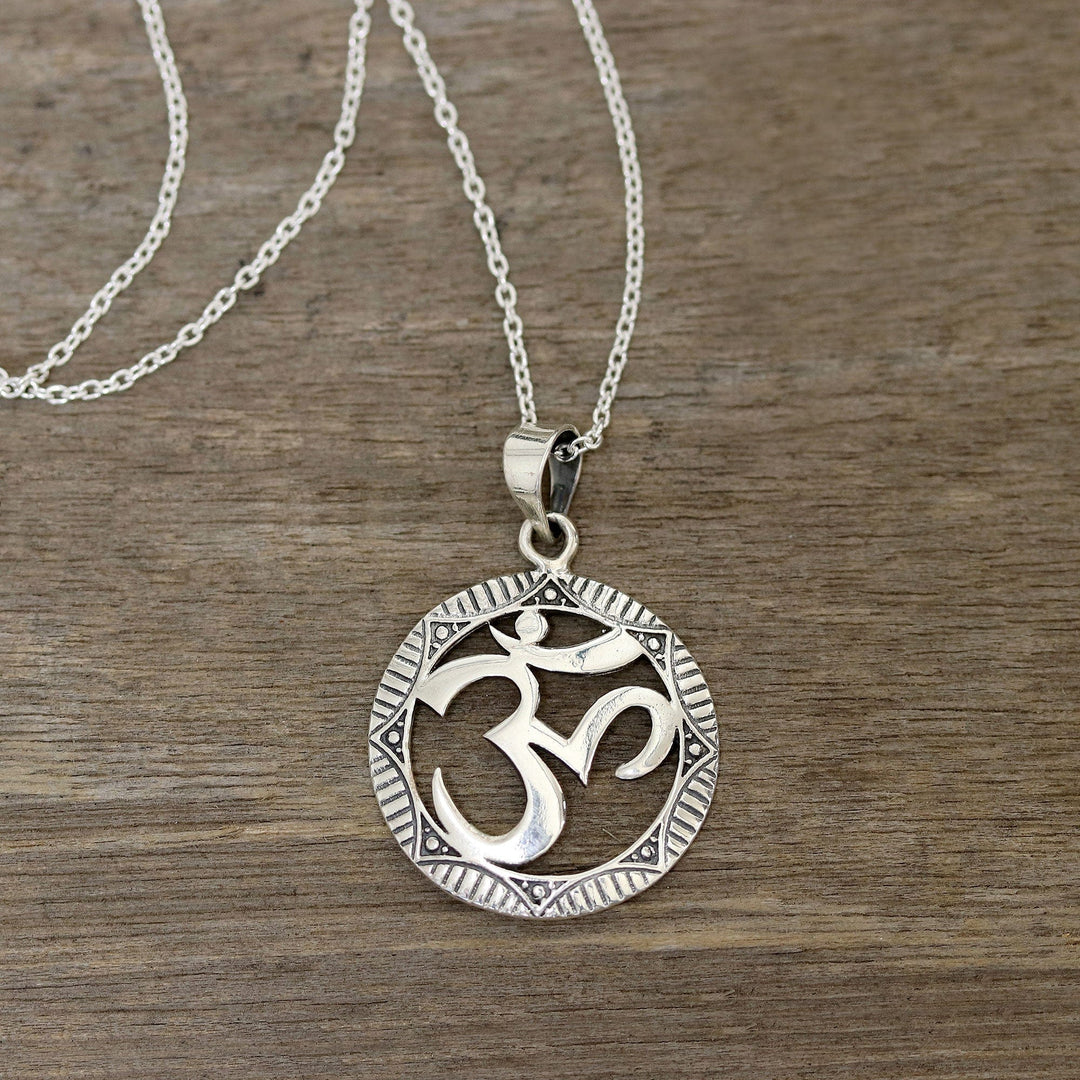 Sterling Silver Om Pendant Necklace - Meditative Medallion
