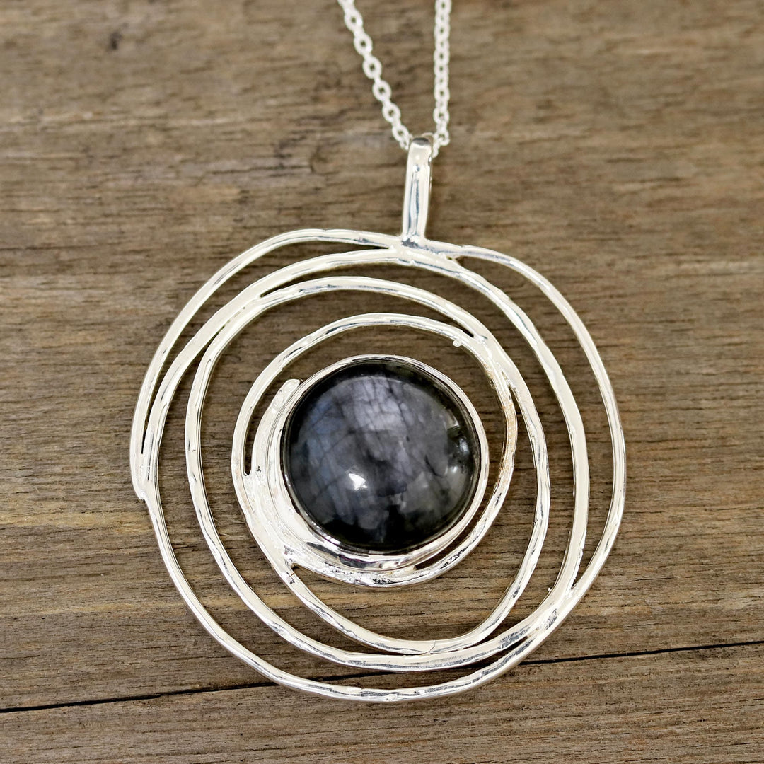 Modern Labradorite Pendant Necklace from India - Galactic Beauty