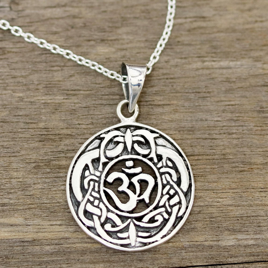 Celtic Om Sterling Silver Pendant Necklace from India - Om Pattern