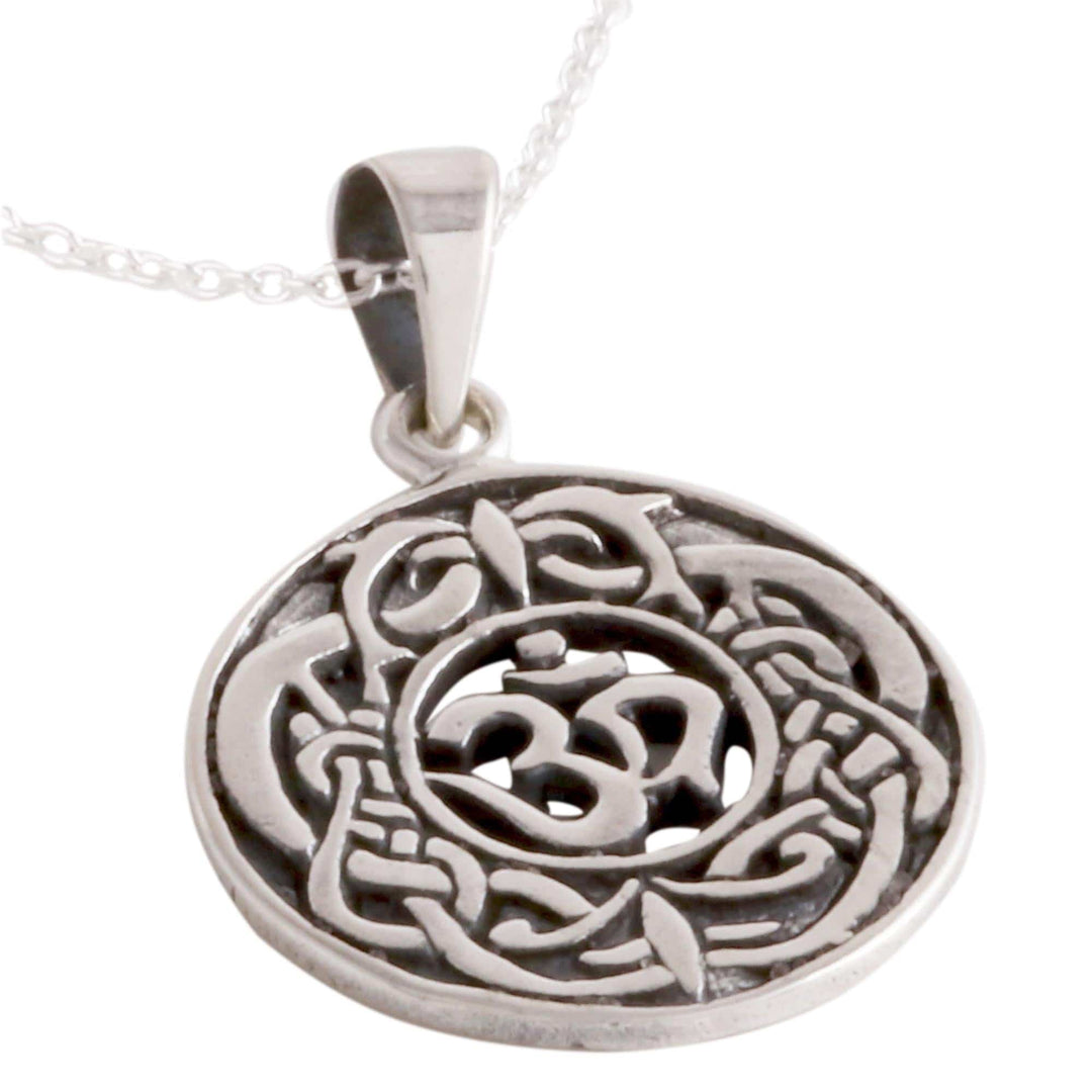 Celtic Om Sterling Silver Pendant Necklace from India - Om Pattern