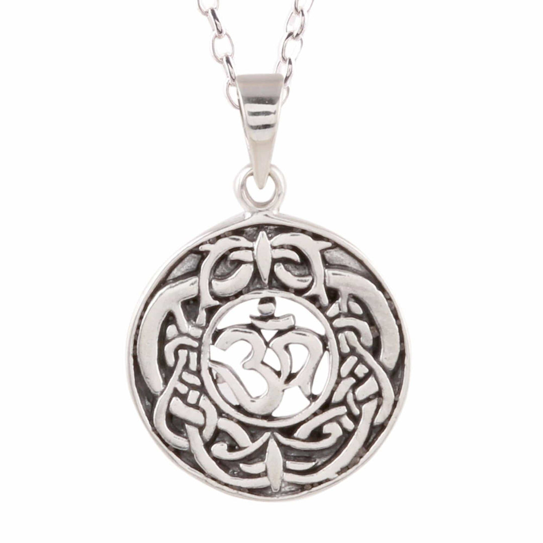 Celtic Om Sterling Silver Pendant Necklace from India - Om Pattern