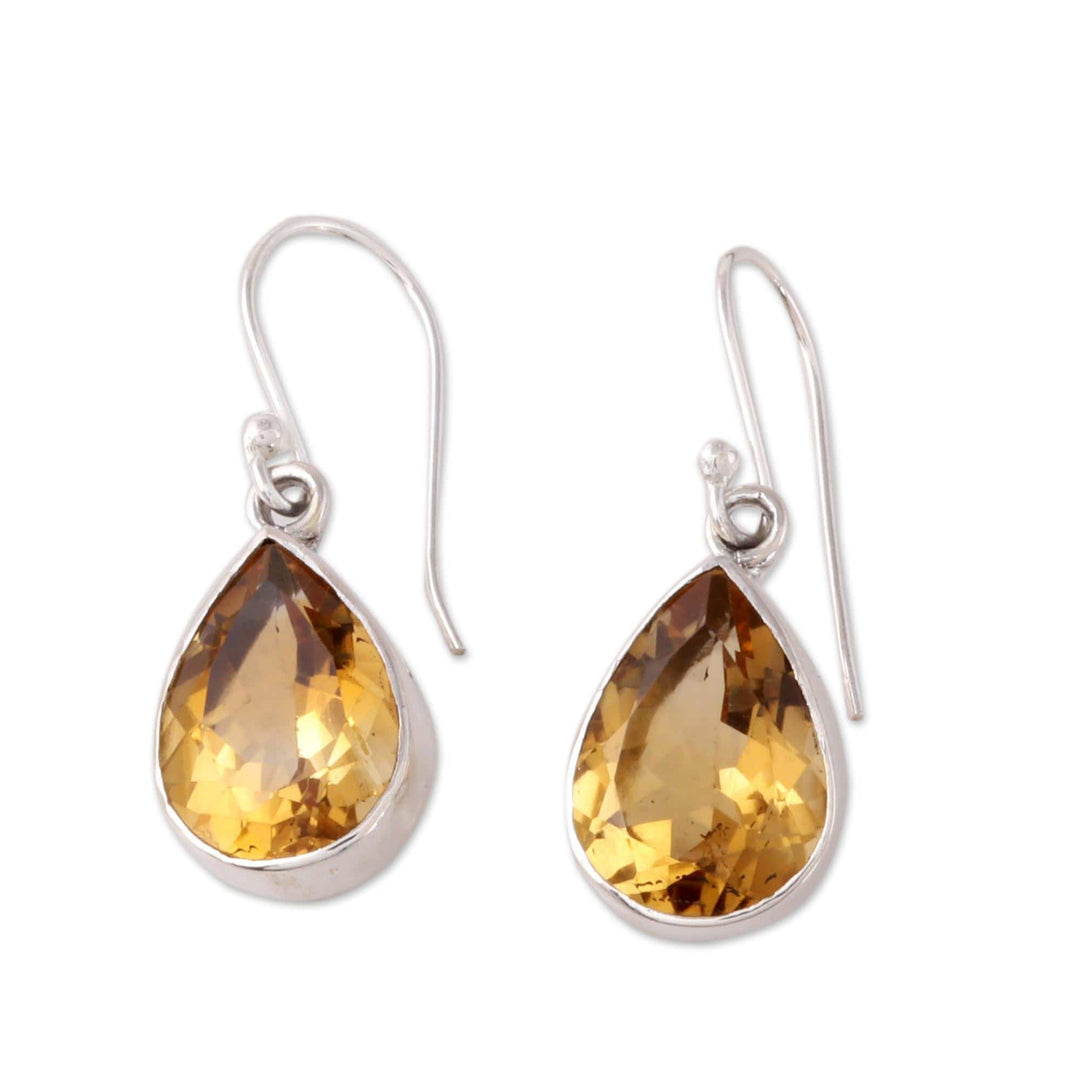 9-Carat Teardrop Citrine Dangle Earrings from India - Yellow Glimmer