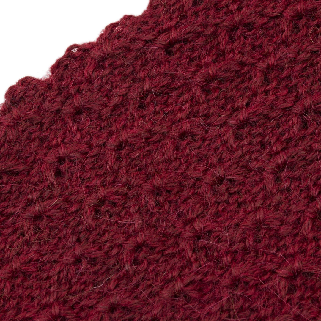 Wave Pattern 100% Baby Alpaca Headband in Crimson from Peru - Passionate Waves in Crimson