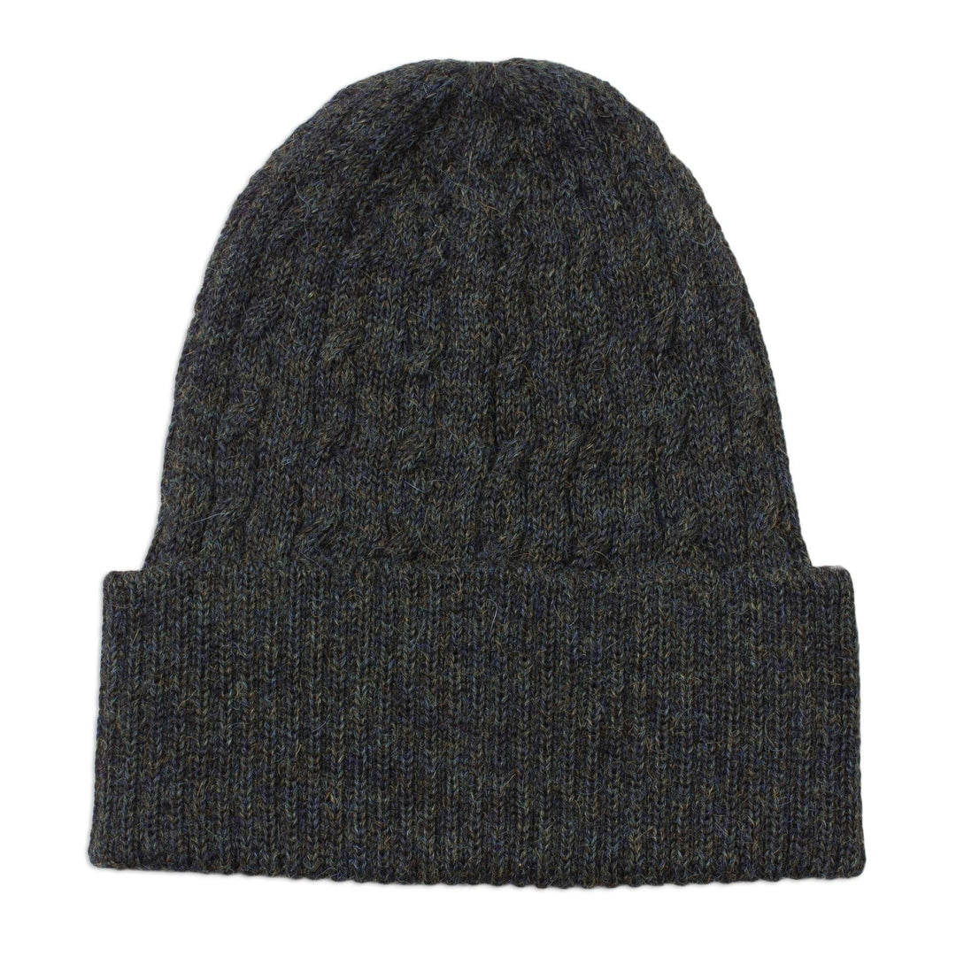 Cable-Knit 100% Alpaca Hat in Moss from Peru - Moss Braid Cascade