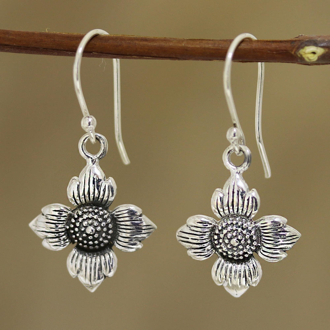 Floral Sterling Silver Dangle Earrings from Indai - Floral Eternity