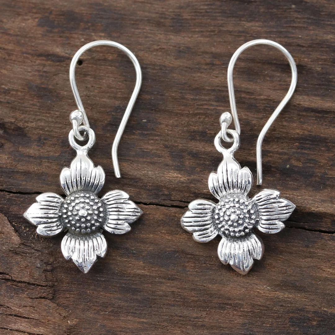 Floral Sterling Silver Dangle Earrings from Indai - Floral Eternity