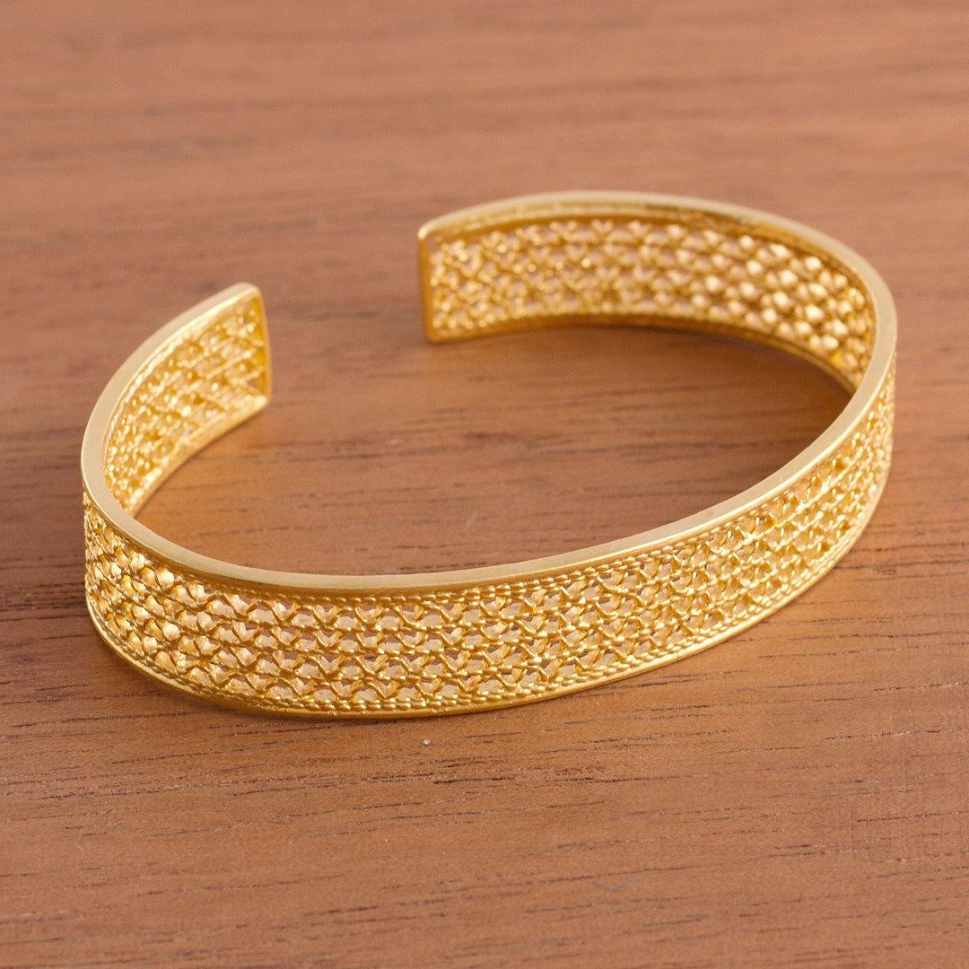 21k Gold-Plated Sterling Silver Filigree Cuff Bracelet - Shining Elegance