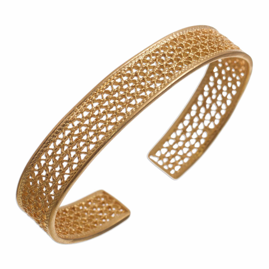 21k Gold-Plated Sterling Silver Filigree Cuff Bracelet - Shining Elegance