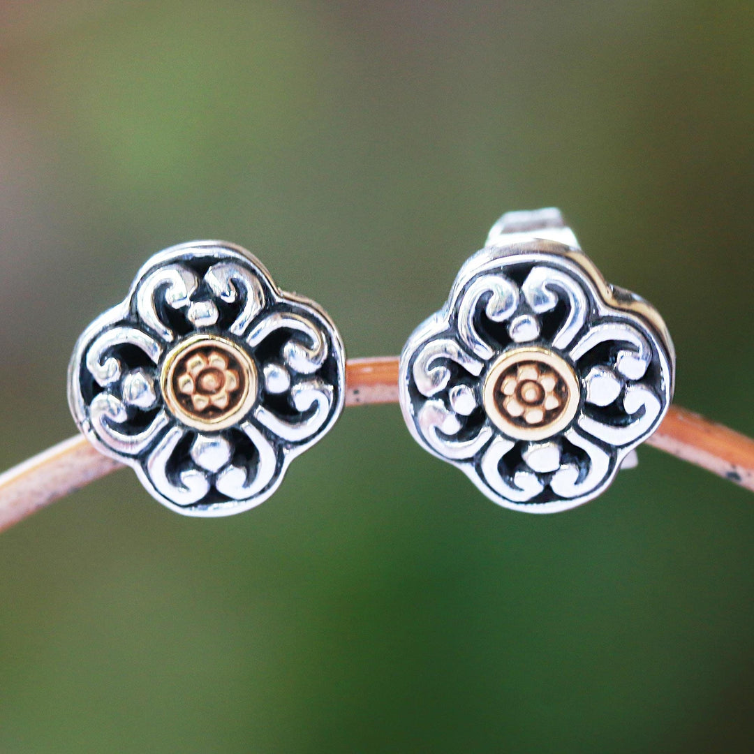 Floral 18k Gold Plated Sterling Silver Stud Earrings - Curling Flower