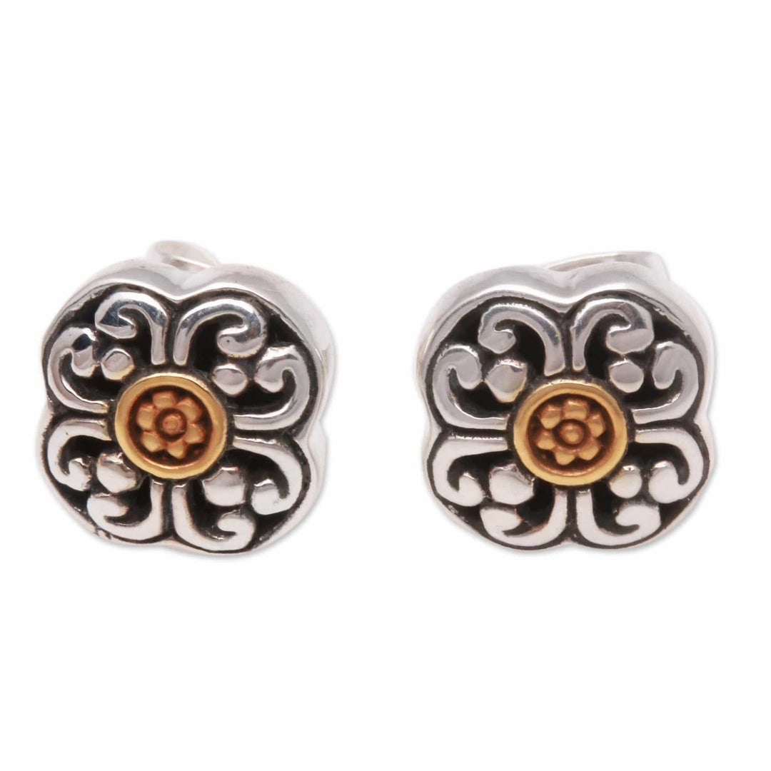 Floral 18k Gold Plated Sterling Silver Stud Earrings - Curling Flower