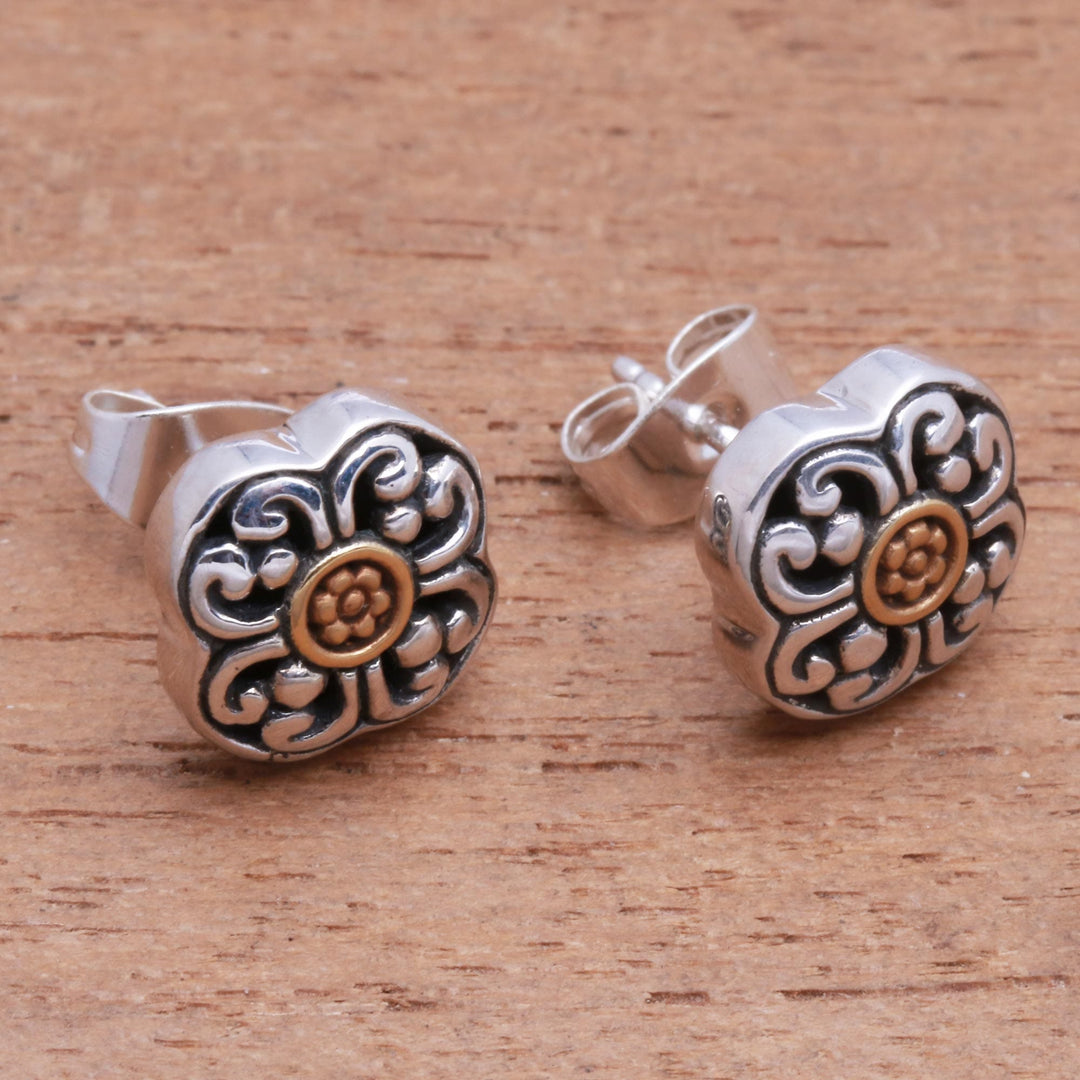 Floral 18k Gold Plated Sterling Silver Stud Earrings - Curling Flower