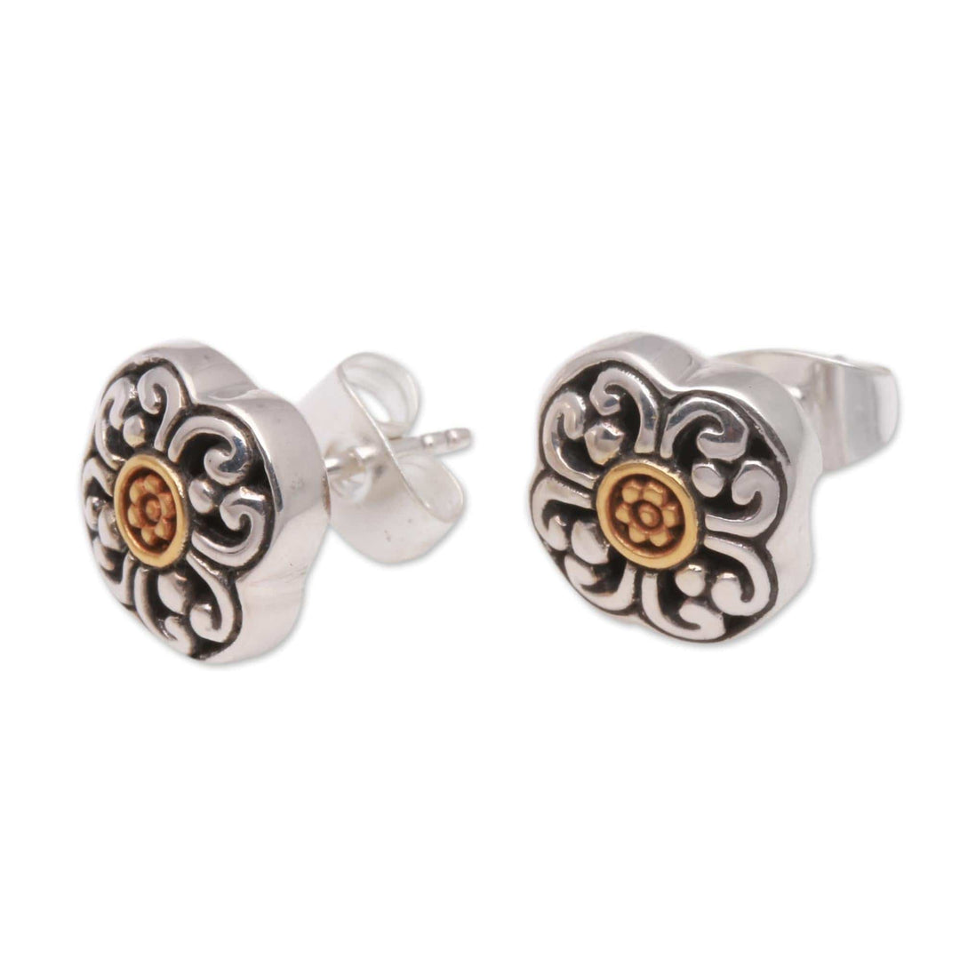 Floral 18k Gold Plated Sterling Silver Stud Earrings - Curling Flower