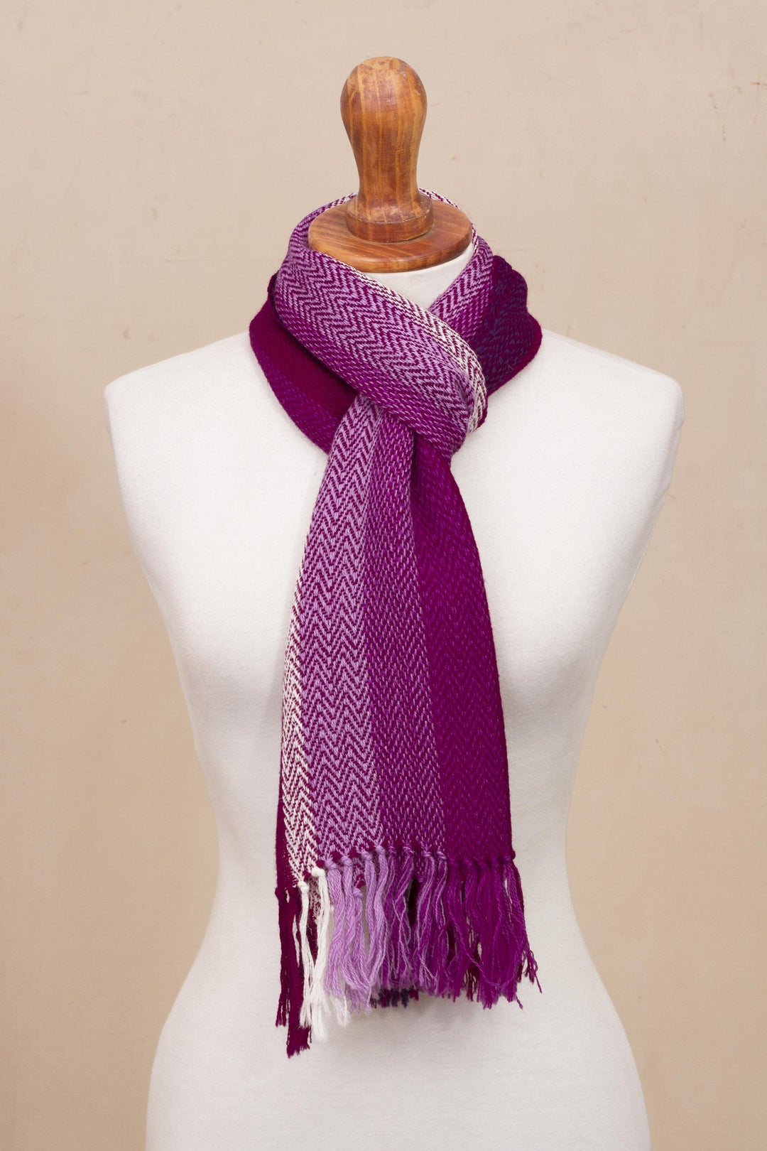 Fuchsia Striped Chevron Pattern Handwoven 100% Alpaca Scarf - Chevron Sorbet