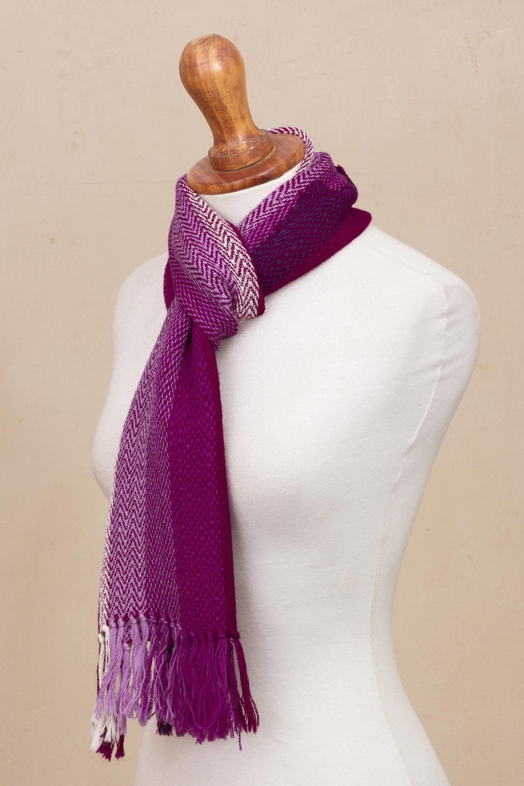 Fuchsia Striped Chevron Pattern Handwoven 100% Alpaca Scarf - Chevron Sorbet