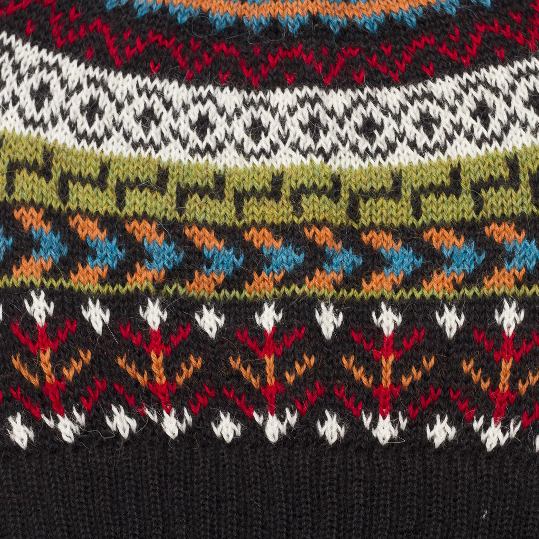 Multi-Color 100% Alpaca Knit Hat with Geometric Motifs - Motif Medley