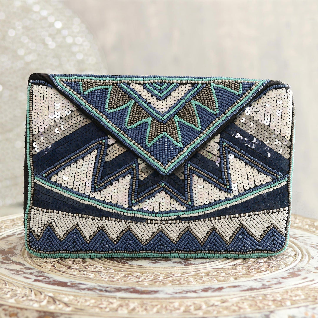 Geometric Beaded Evening Bag Crafted in India - Glamorous Symphony