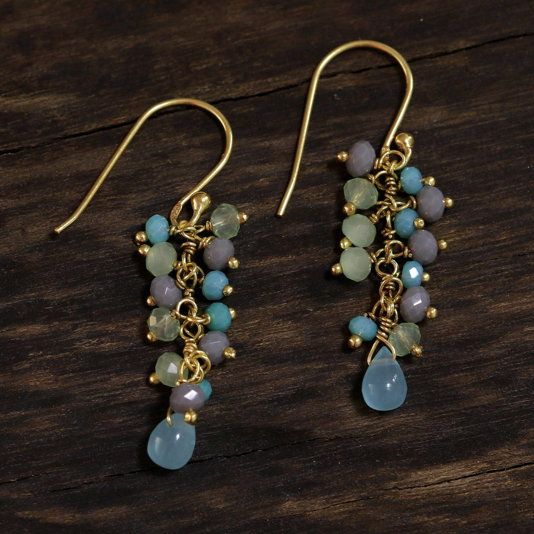 Gold Plated Chalcedony Cluster Earrings - Fruit of the Tropics