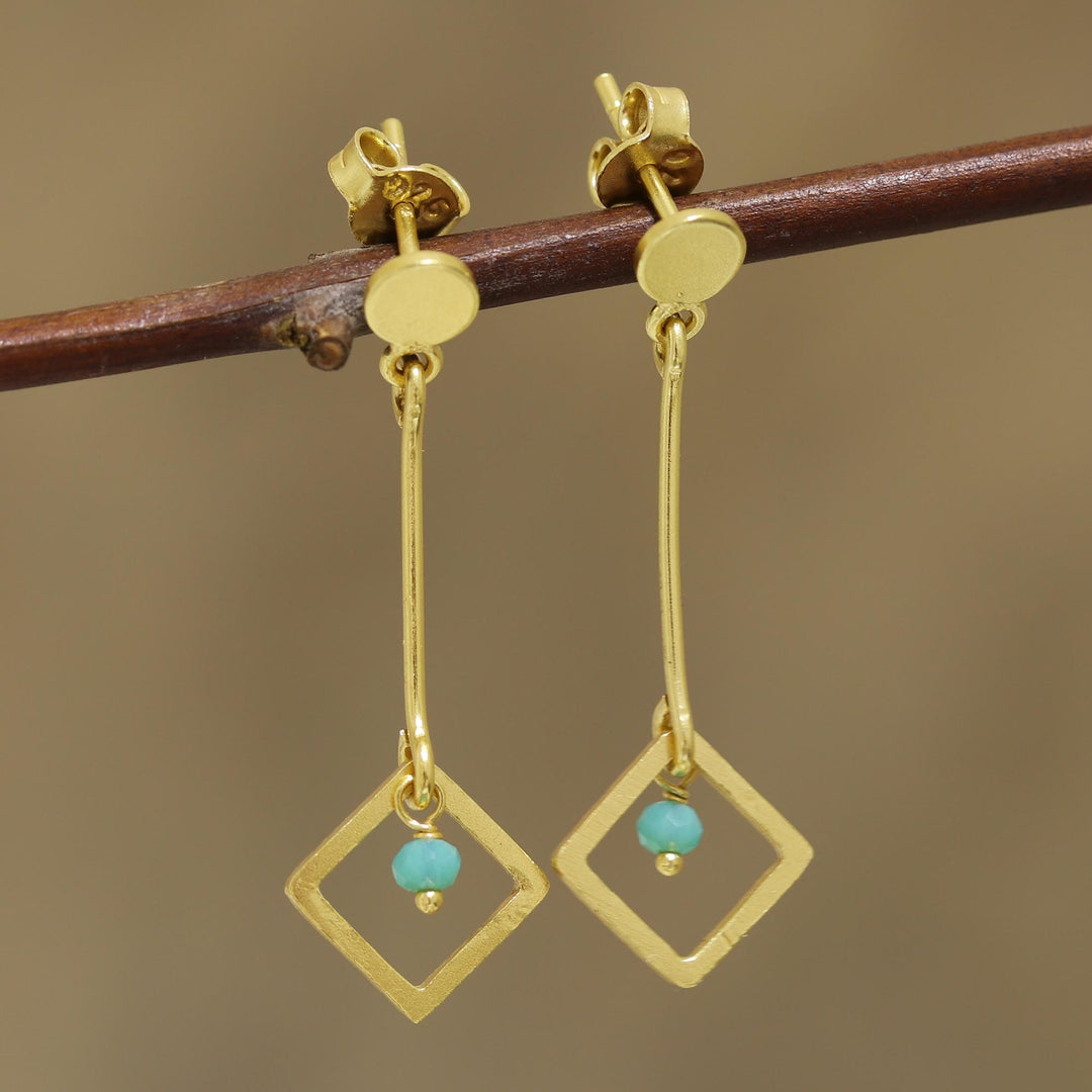 22k Gold Plated Chalcedony Dangle Earrings - Square Dazzle