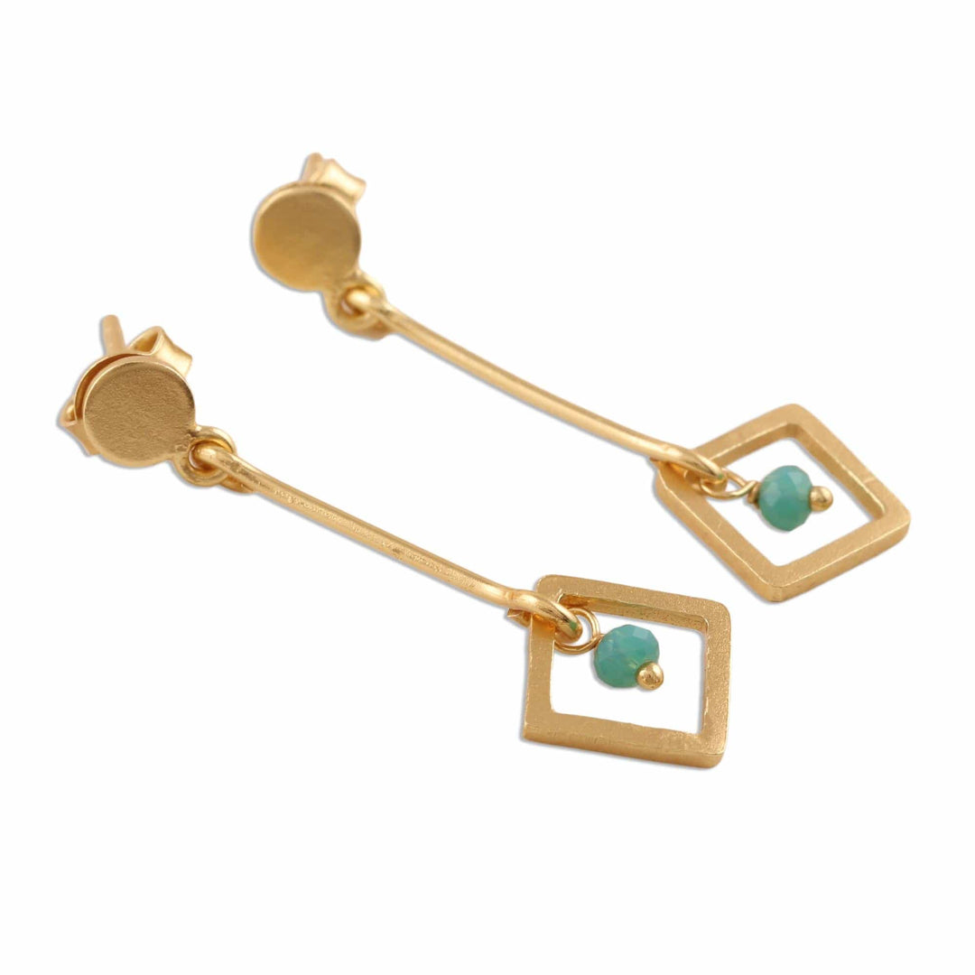 22k Gold Plated Chalcedony Dangle Earrings - Square Dazzle