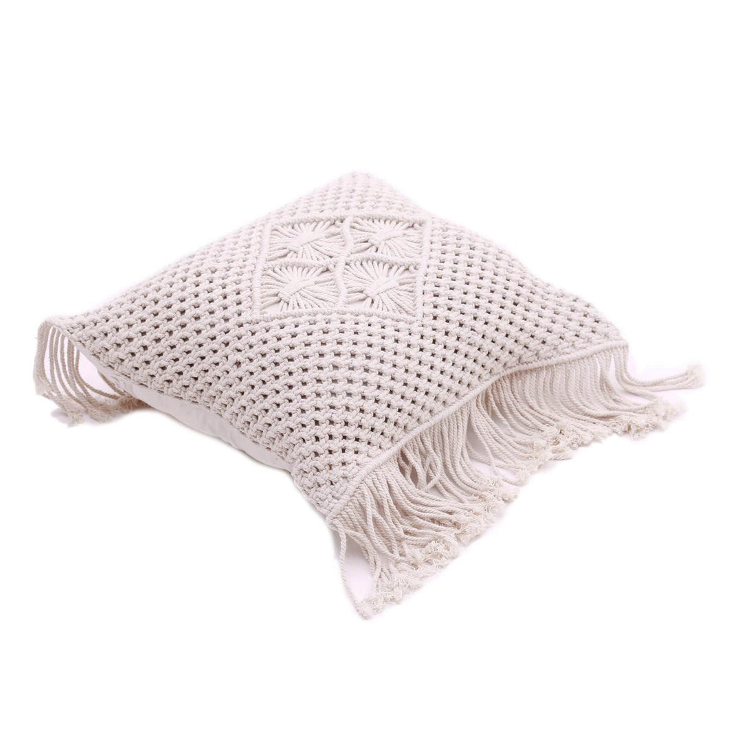 Handcrafted Eggshell Cotton Cushion Cover from Bali - Center of Attention