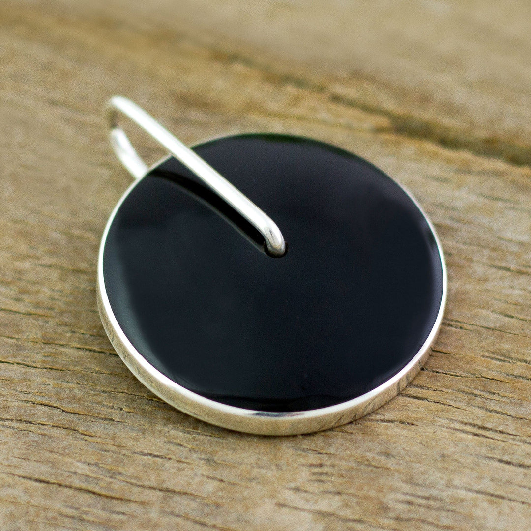 Obsidian Circle and Sterling Silver Pendant - Midnight Marvel