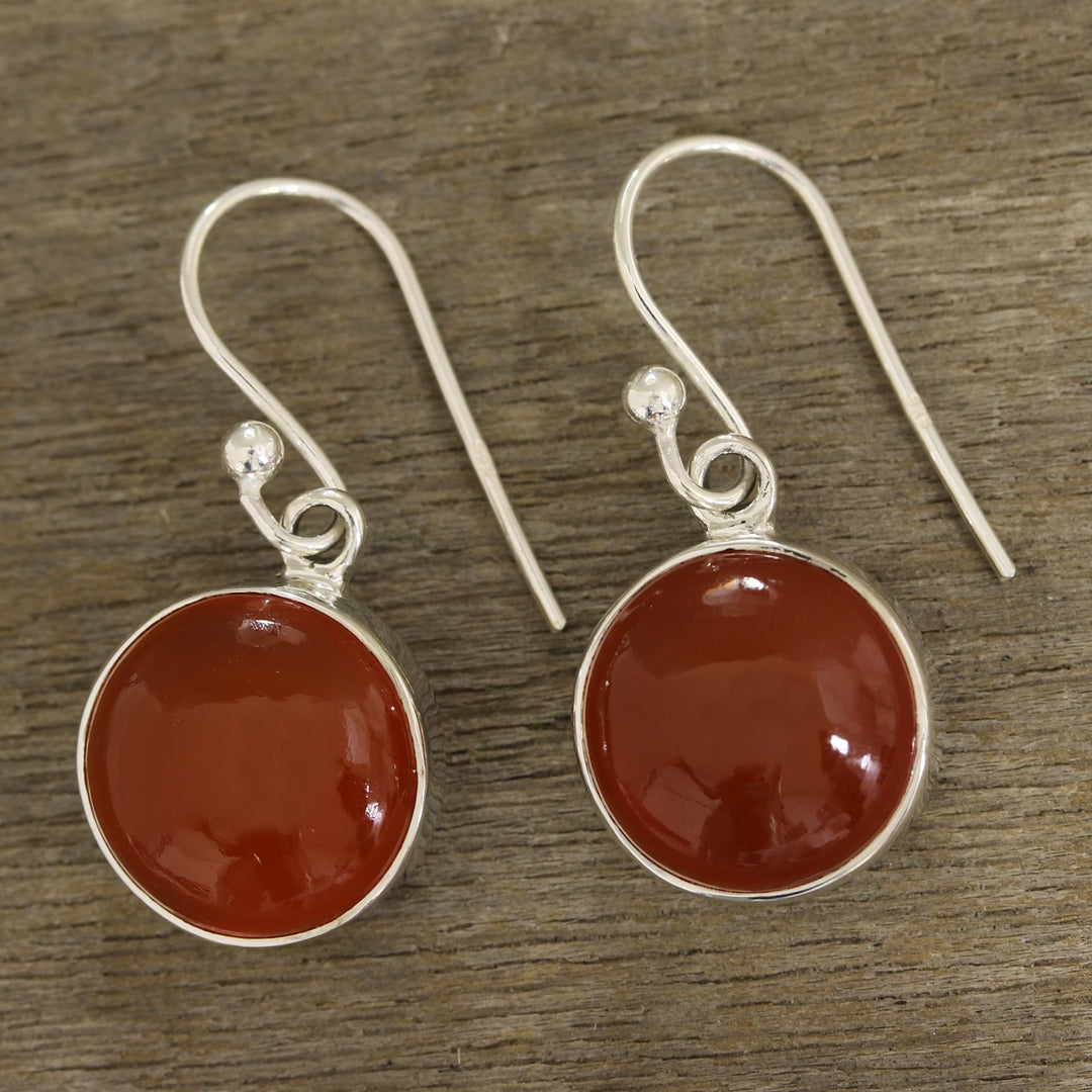 Round Carnelian Dangle Earrings - Fiery Domes