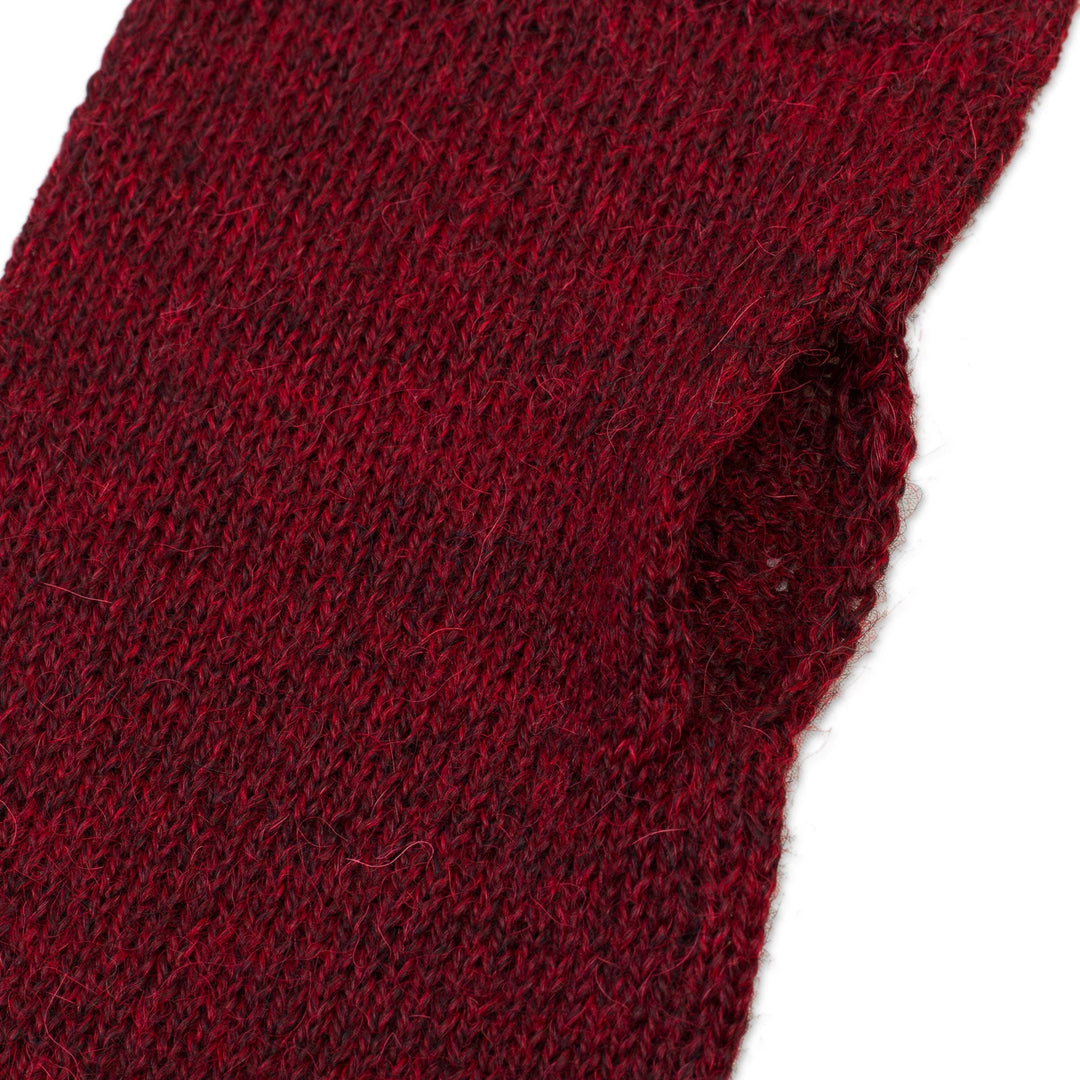 Burgundy 100% Baby Alpaca Cable Knit Fingerless Mitts - Luscious Twist in Burgundy