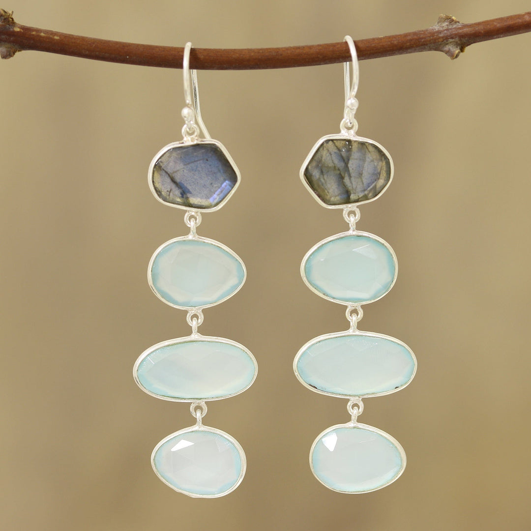 38-Carat Blue Chalcedony and Labradorite Dangle Earrings - Fantastic Mist