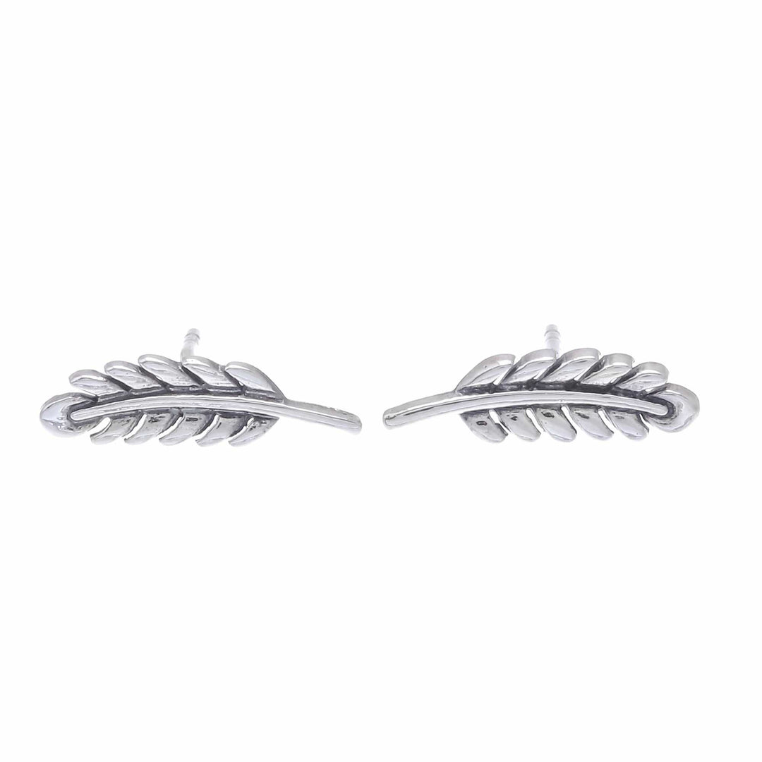 Leafy Sterling Silver Button Earrings from Thailand - Adorable Leaves