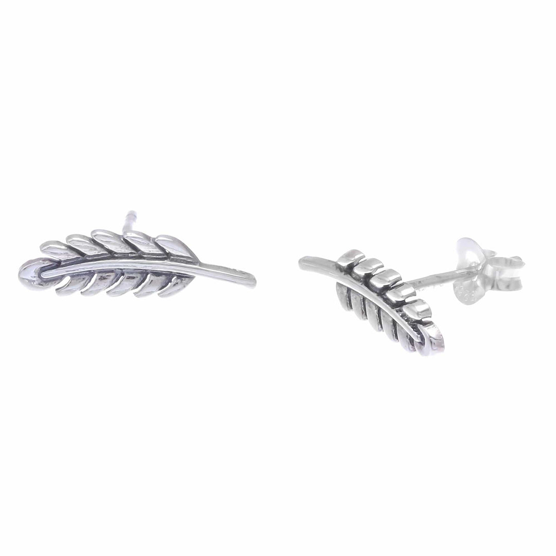 Leafy Sterling Silver Button Earrings from Thailand - Adorable Leaves