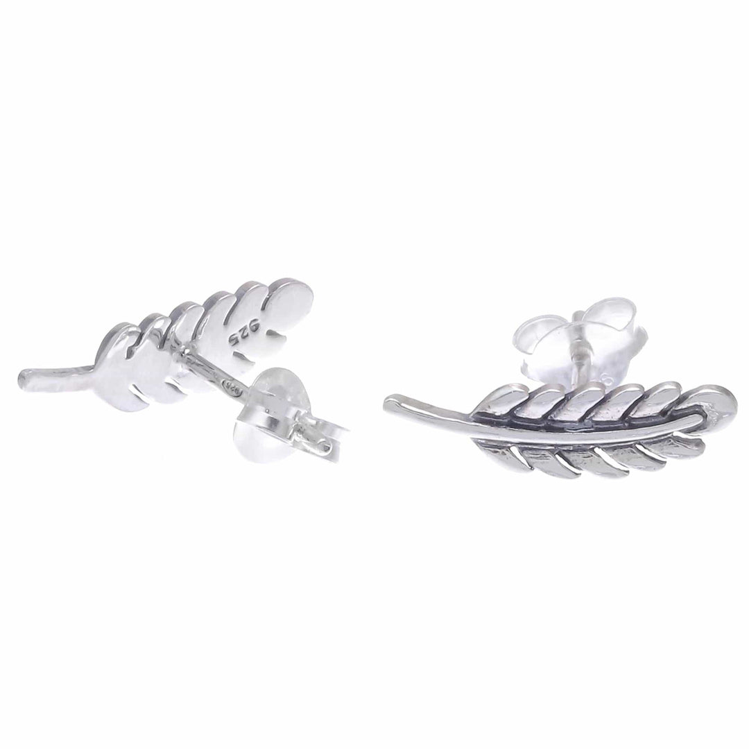 Leafy Sterling Silver Button Earrings from Thailand - Adorable Leaves