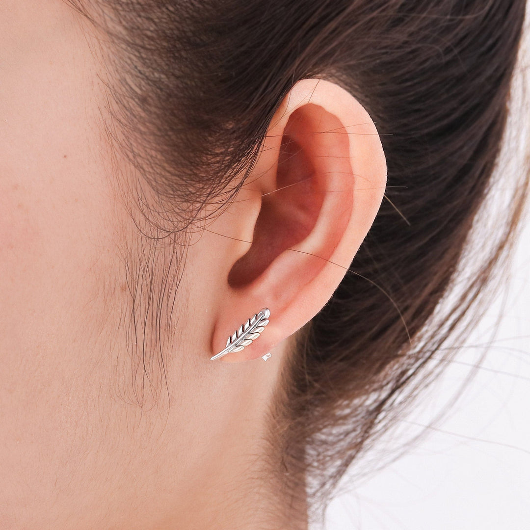 Leafy Sterling Silver Button Earrings from Thailand - Adorable Leaves