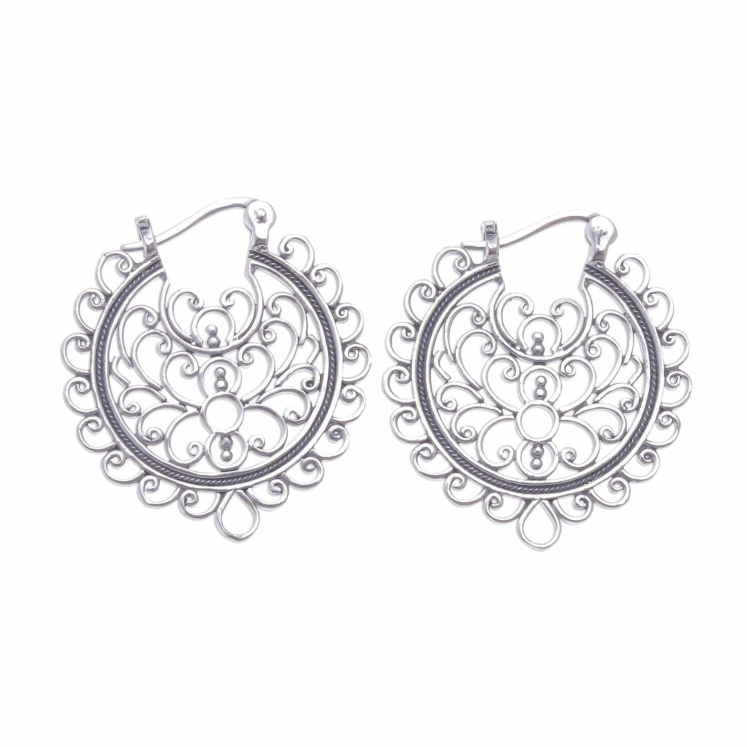 Artisan Crafted Sterling Silver Hoop Earrings from Thailand - Classic Swirls