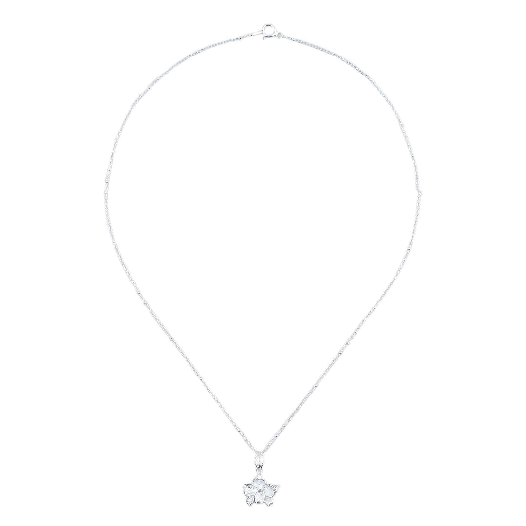 925 Silver Floral Pendant Necklace Handcrafted in Thailand - Orchid Blossom