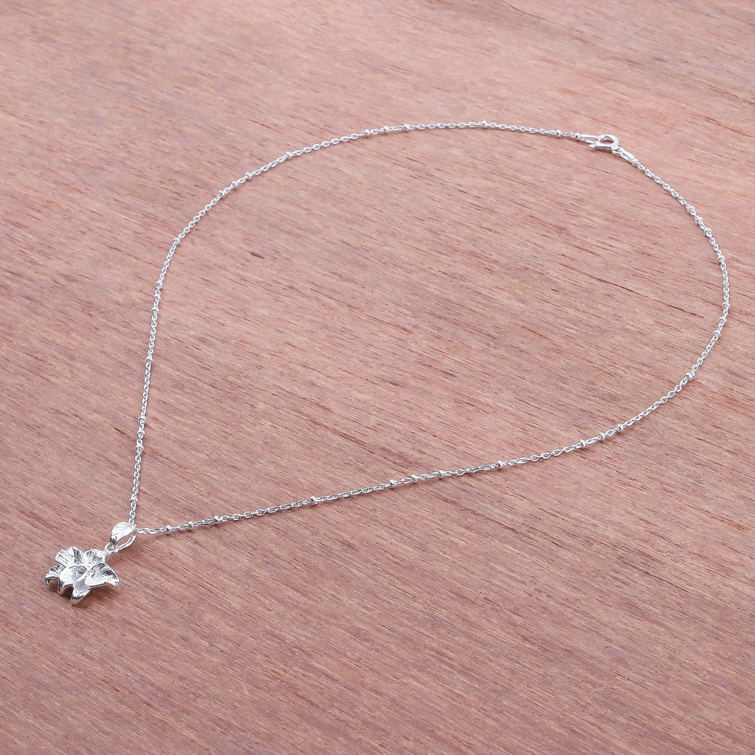 925 Silver Floral Pendant Necklace Handcrafted in Thailand - Orchid Blossom