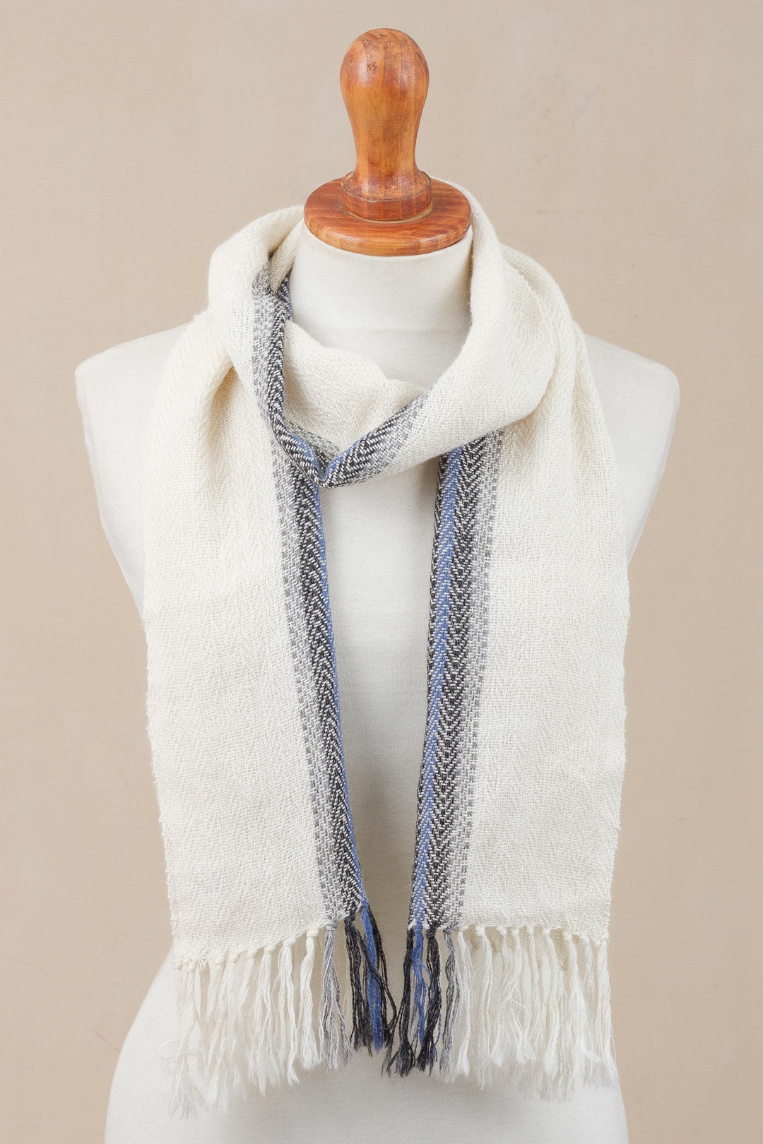 Handwoven 100% Baby Alpaca Wrap Scarf in Alabaster from Peru - Elegant Accent
