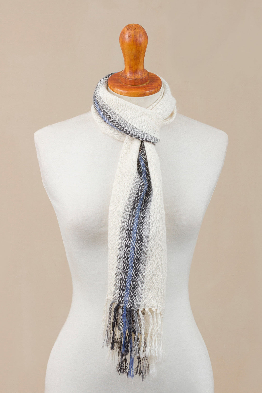 Handwoven 100% Baby Alpaca Wrap Scarf in Alabaster from Peru - Elegant Accent