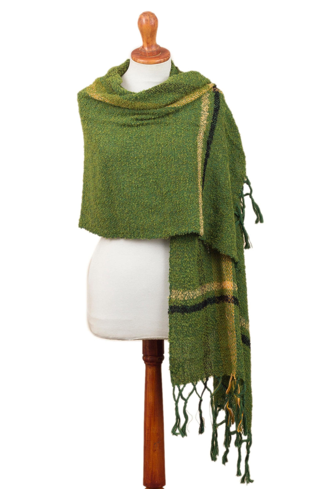 Handwoven Alpaca Blend Shawl in Moss Green from Peru - Moss Elegance